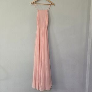 Leshop Maxi Dress Womens S Pink Chiffon Open Back Strappy Formal Evening Gown